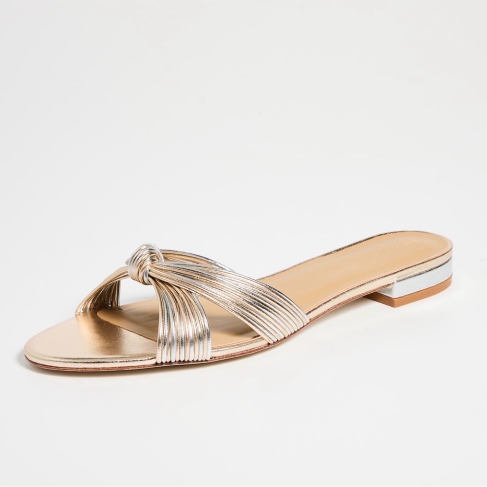 Reformation Peridot Mignon Knot Flat Sandals silver/gold size 7